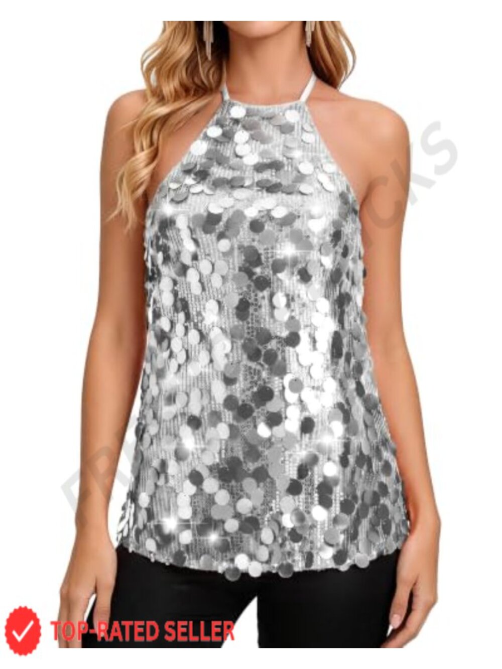 Sequin Halter Top Sparkly Disco Tank Cami Party Rave Shimmer